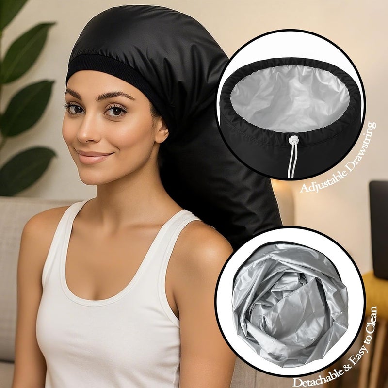 VICARKO Steamer Cap for Deep Conditioning - Extended Hood with 10 Heat Levels, 3 Timers, Portable Thermal Treatment for Natural Curly Hair, Black - Image 5